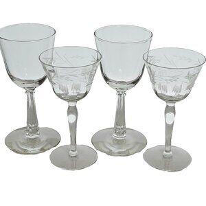 4pc Elegant Mixed Etched Cocktail Glass Collection mismatched design 4-5oz